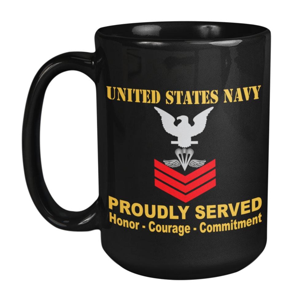 US Navy Aircrew Survival Equipmentman Navy PR E-6 Red Stripe 15 oz. Black Mug-Drinkware-Veterans Nation