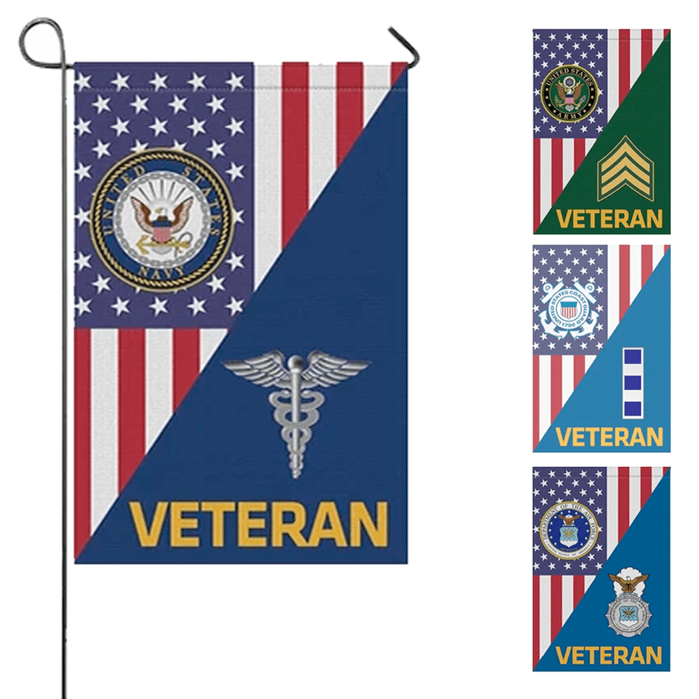 US Military Insignia Veteran With America Flag Garden Flag/Yard Flag 12 Inch x 18 Inch Twin-Side Printing-GDFlag-AllBranch-Veterans Nation