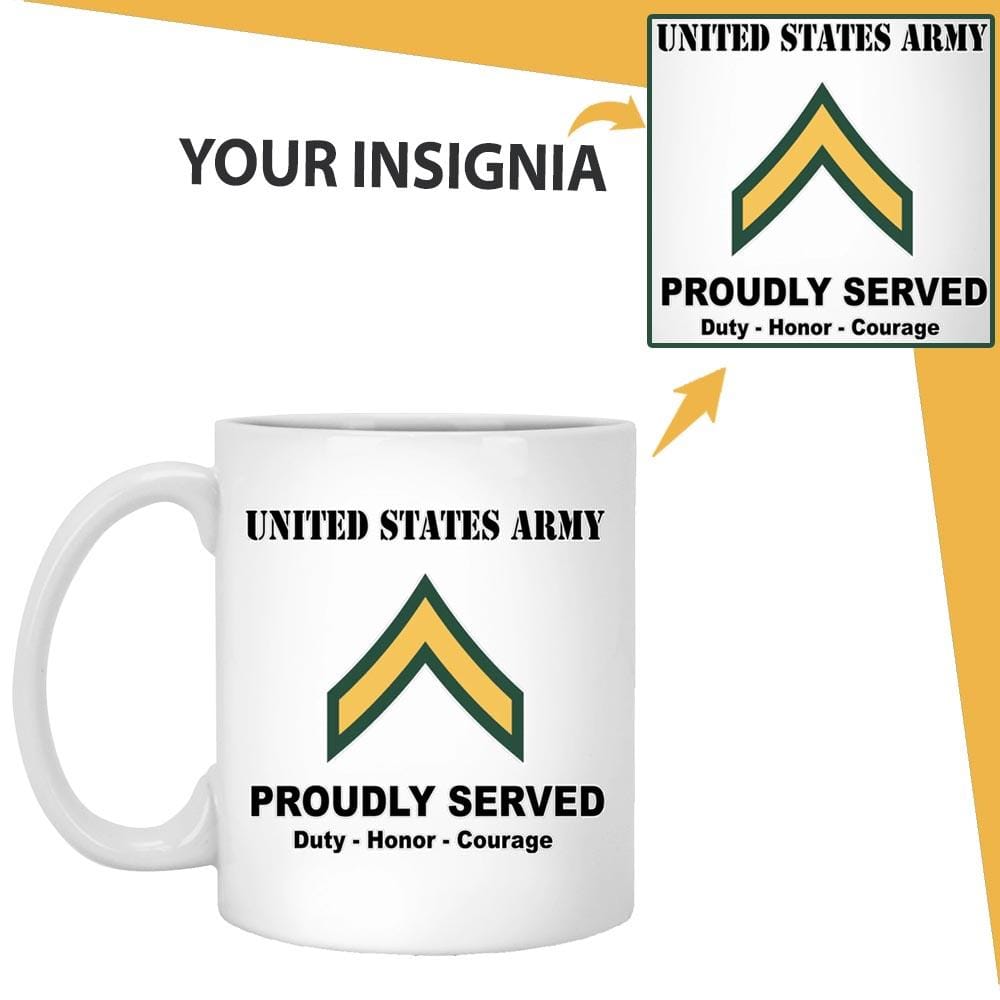 US Army Insignia Proudly Served Duty - Honor - Courage White Coffee Mug 11oz-Mug-Army-Veterans Nation