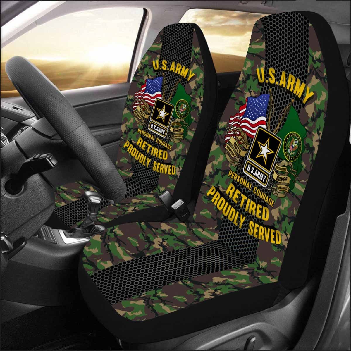 US Army Retired Car Seat Covers (Set of 2)-SeatCovers-Army-Logo-Veterans Nation