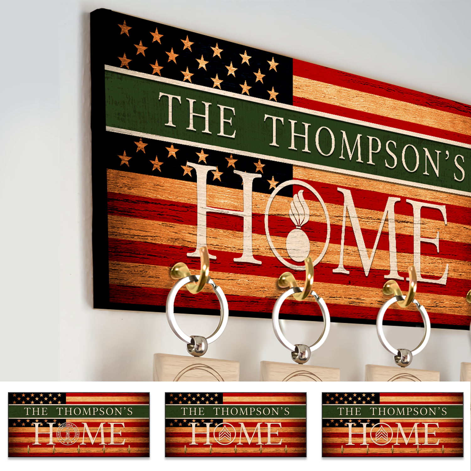 Personalized Key Hook - Personalized Name & Ranks, USA Flag-Veterans Nation