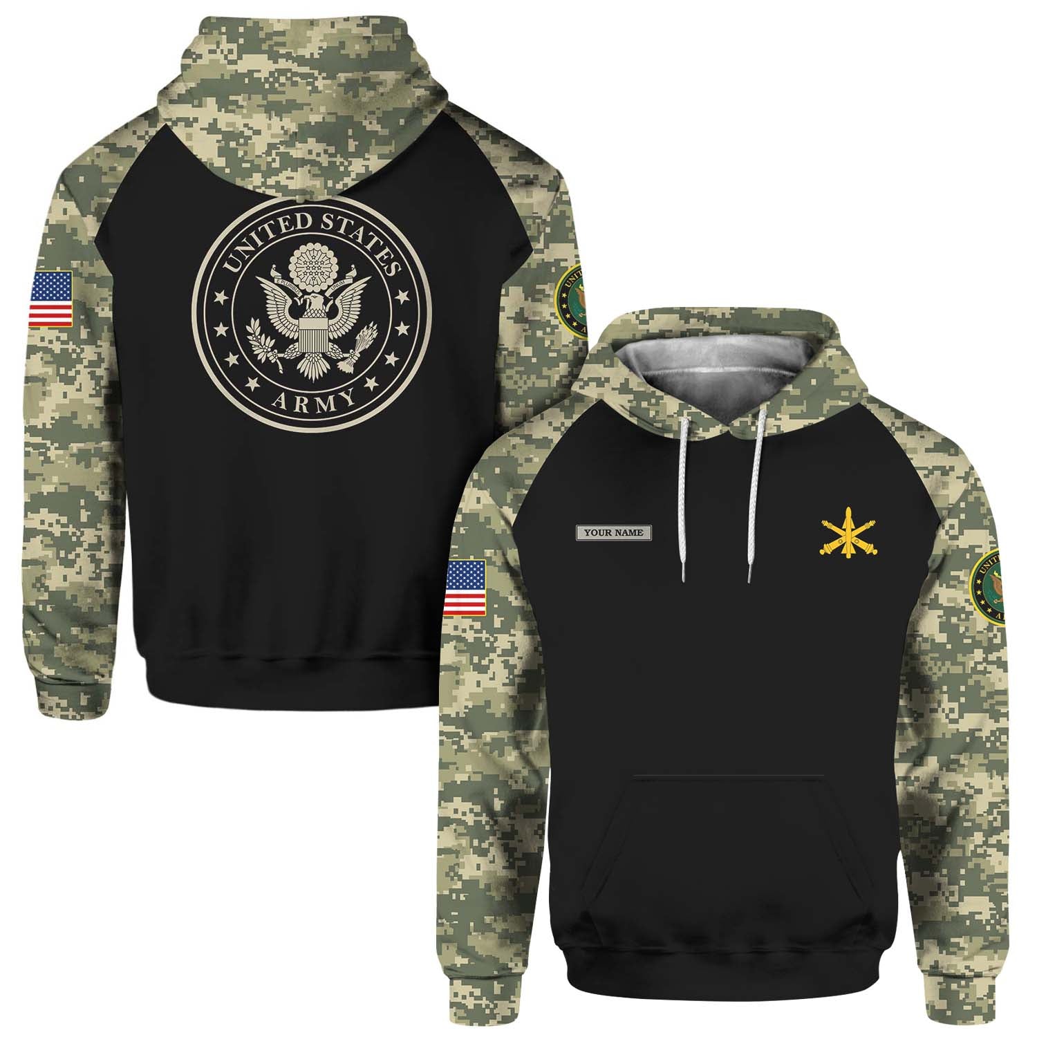 Custom 3D All Over Prints Hoodie, Personalized Name And Ranks, Military Camo-AOV-Custom-Veterans Nation