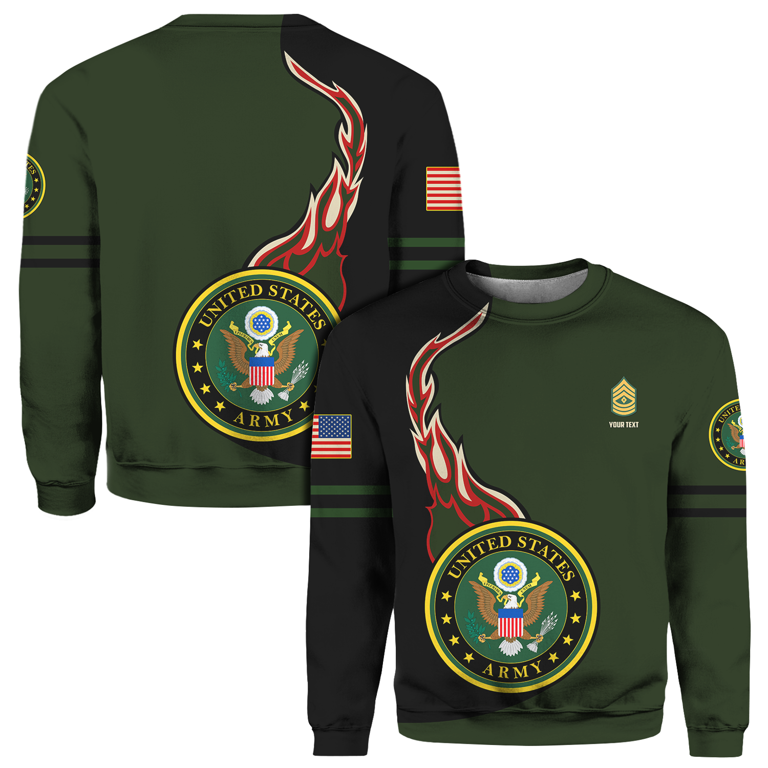 Custom 3D All Over Prints Crewneck Sweatshirt, Personalized Name And Ranks, Military Logo-AOV-Custom-Veterans Nation