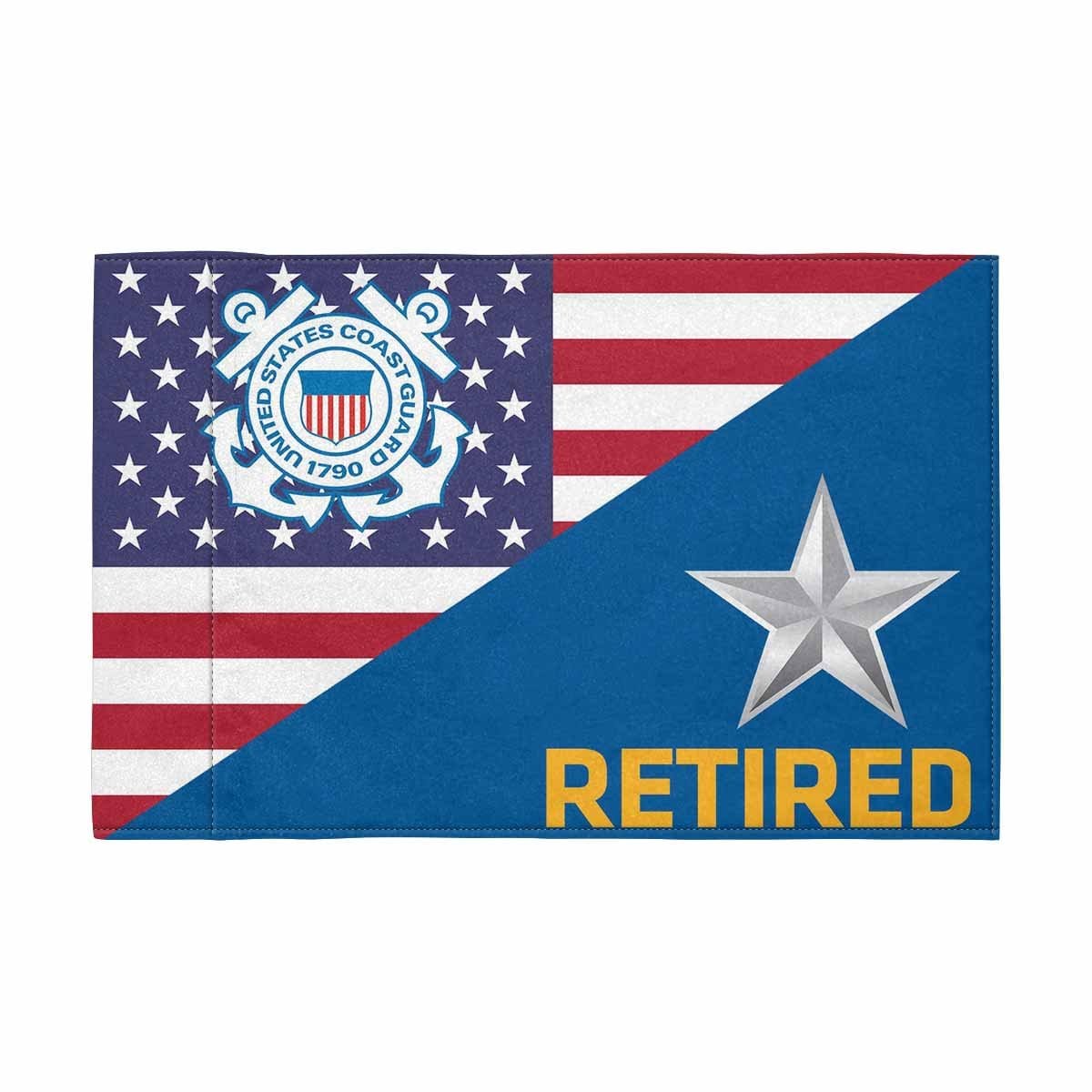 USCG O-7 Retired Motorcycle Flag 9" x 6" Twin-Side Printing D01-MotorcycleFlag-USCG-Veterans Nation