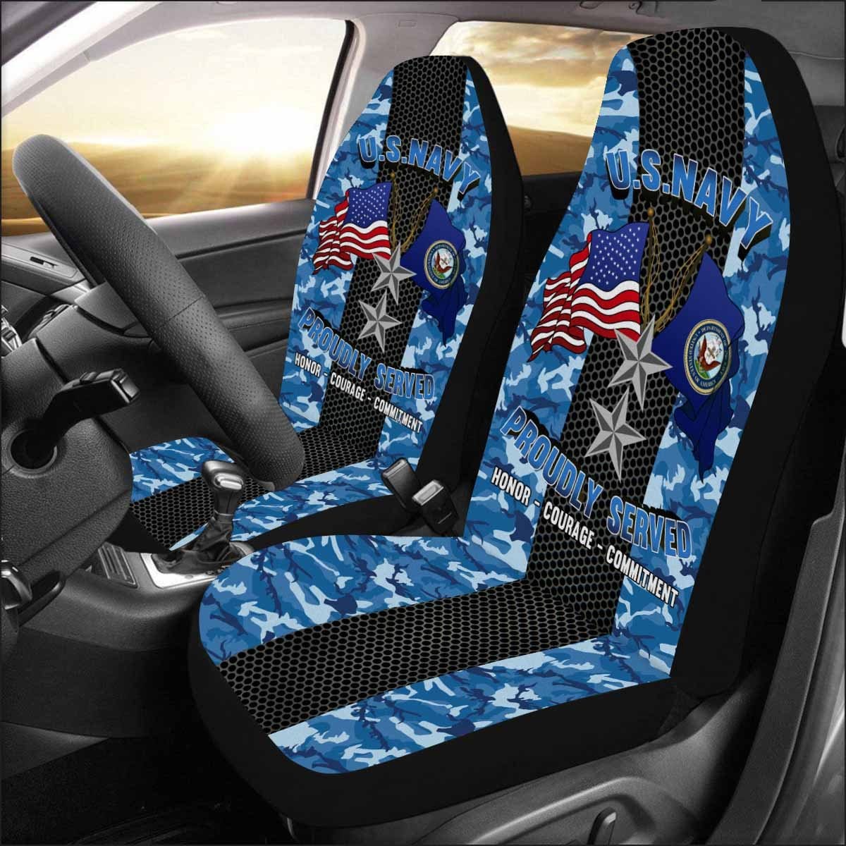 US Navy O-8 Rear Admiral O8 RADM Flag Officer Car Seat Covers (Set of 2)-SeatCovers-Navy-Officer-Veterans Nation