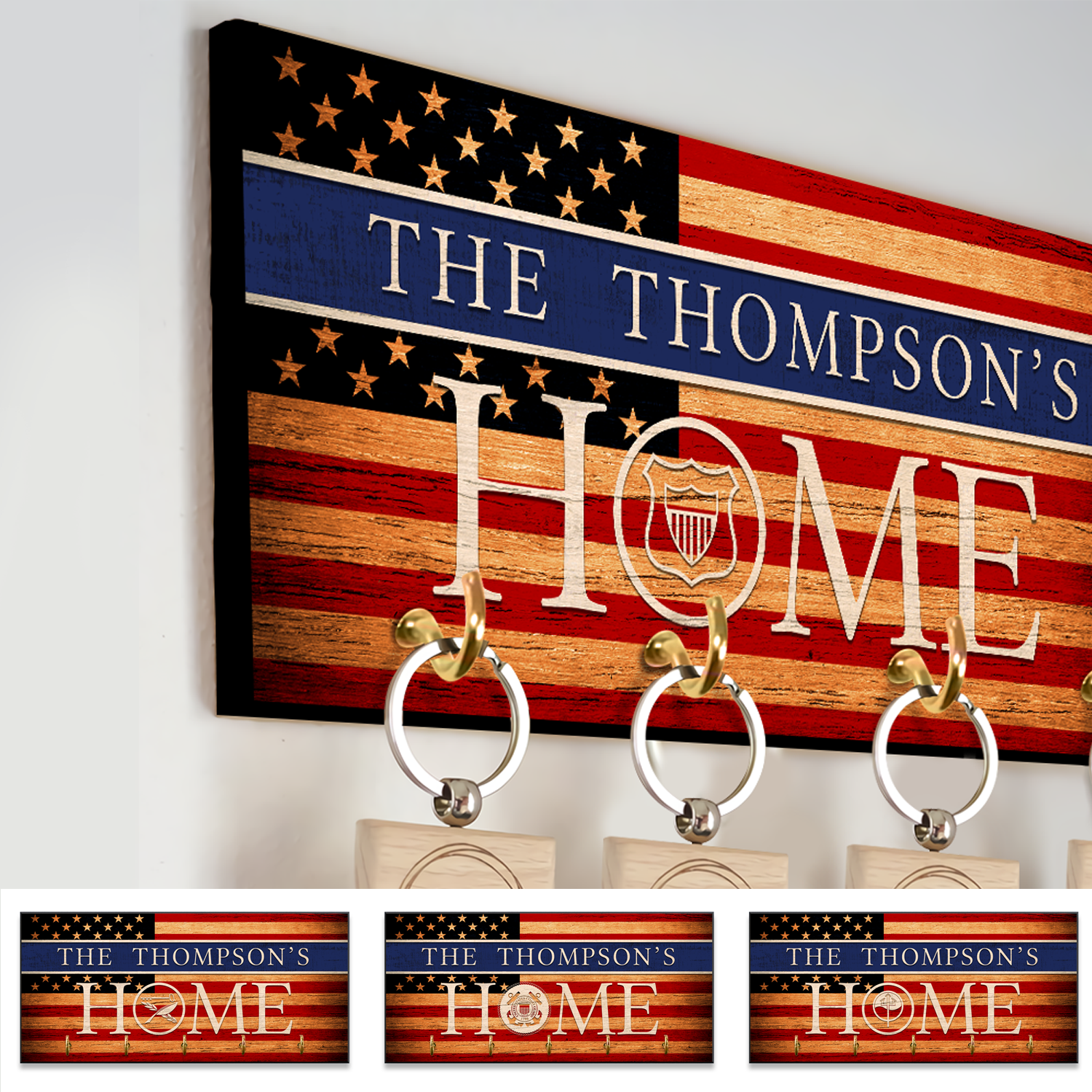 Personalized Key Hook - Personalized Name & Ranks, USA Flag-Veterans Nation