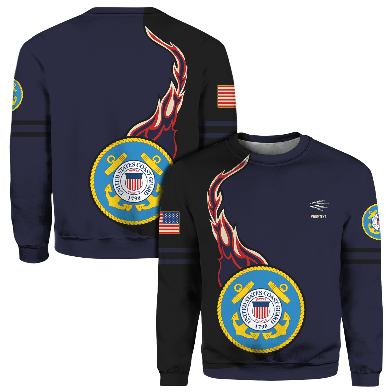 Custom 3D All Over Prints Crewneck Sweatshirt, Personalized Name And Ranks, Military Logo-AOV-Custom-Veterans Nation