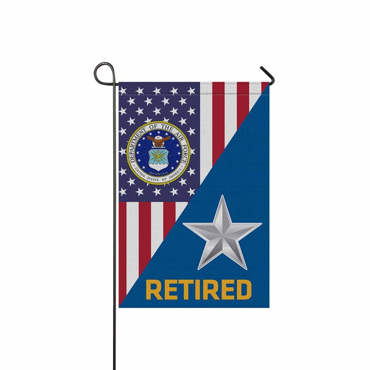 US Air Force O-7 Brigadier General Brig O7 General Officer Retired Garden Flag/Yard Flag 12 inches x 18 inches Twin-Side Printing-GDFlag-USAF-Ranks-Veterans Nation