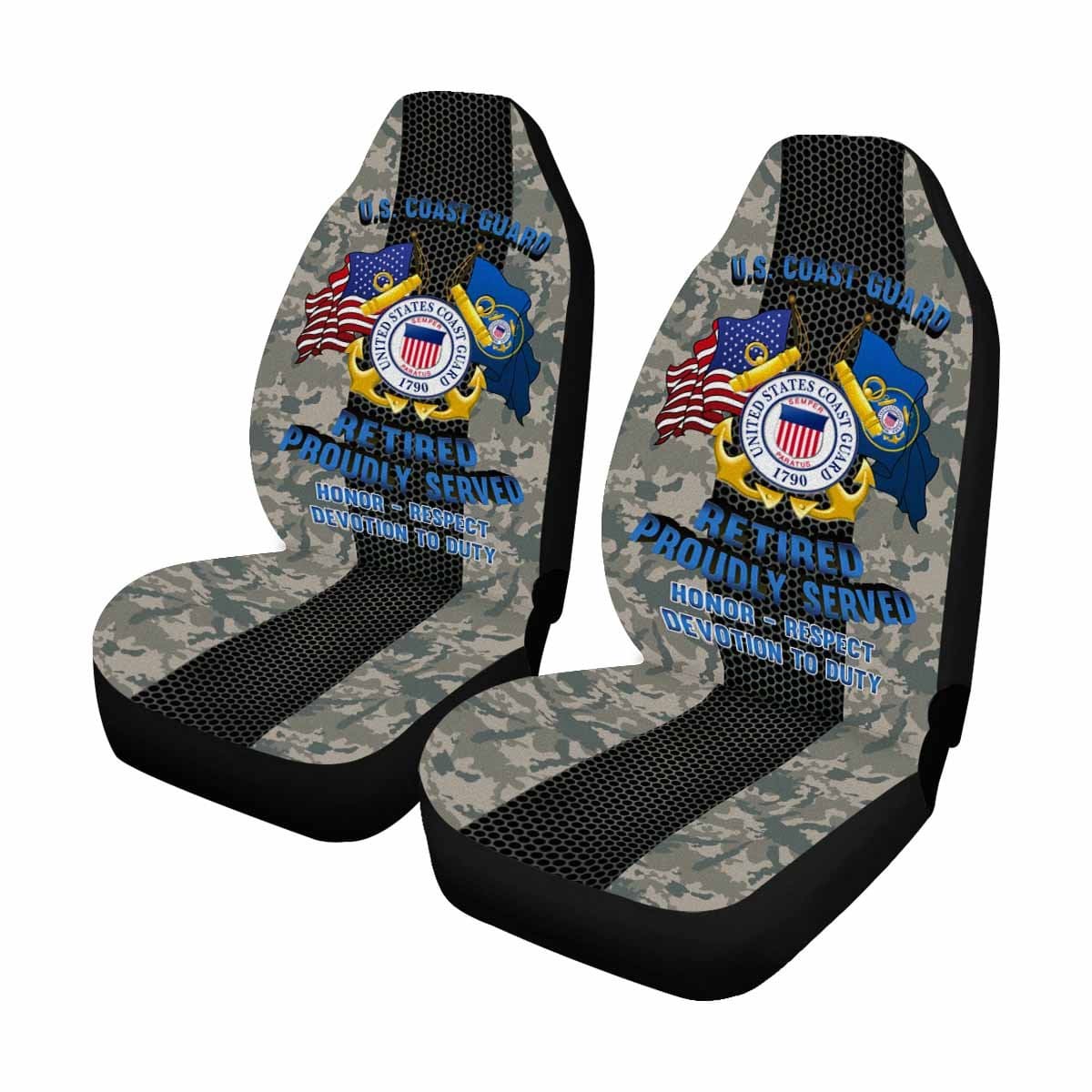 US Coast Guard Retired Car Seat Covers (Set of 2)-SeatCovers-USCG-Logo-Veterans Nation