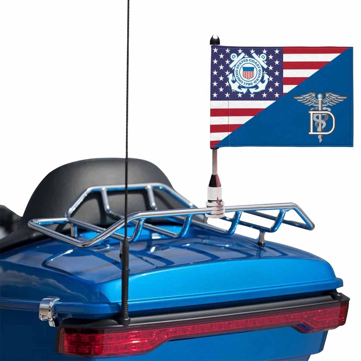 USCG DT Motorcycle Flag 9" x 6" Twin-Side Printing D01-MotorcycleFlag-USCG-Veterans Nation