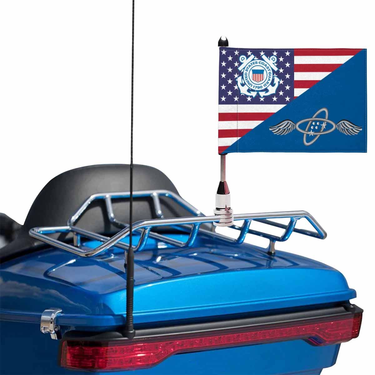 USCG AET Motorcycle Flag 9" x 6" Twin-Side Printing D01-MotorcycleFlag-USCG-Veterans Nation