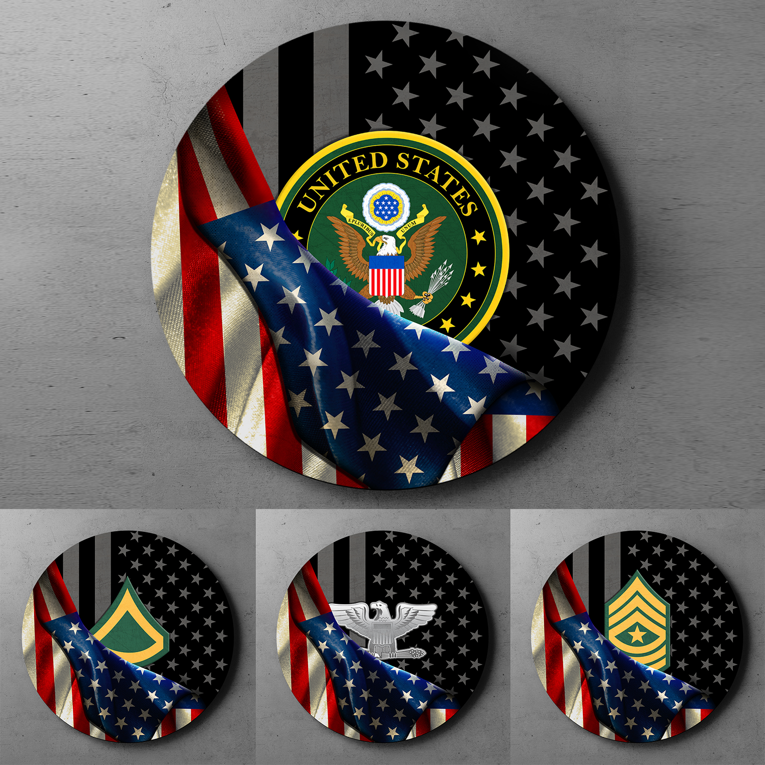 Custom Round Wood Sign, Half USA Flag With Military Ranks/Insignia-Round Sign-Veterans Nation