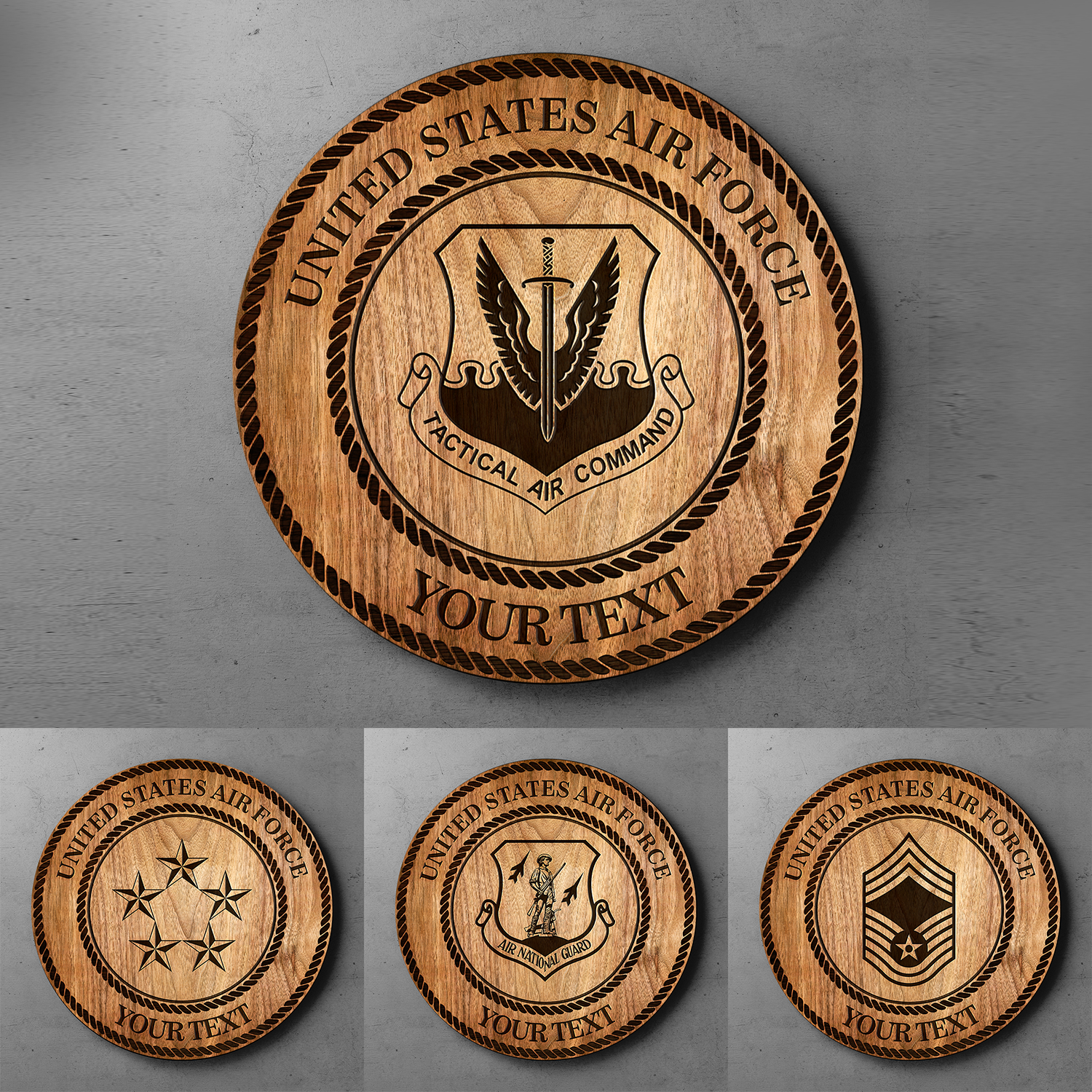 Custom Round Wood Sign, Wood Background - Personalized Text & Ranks-Round Sign-Veterans Nation