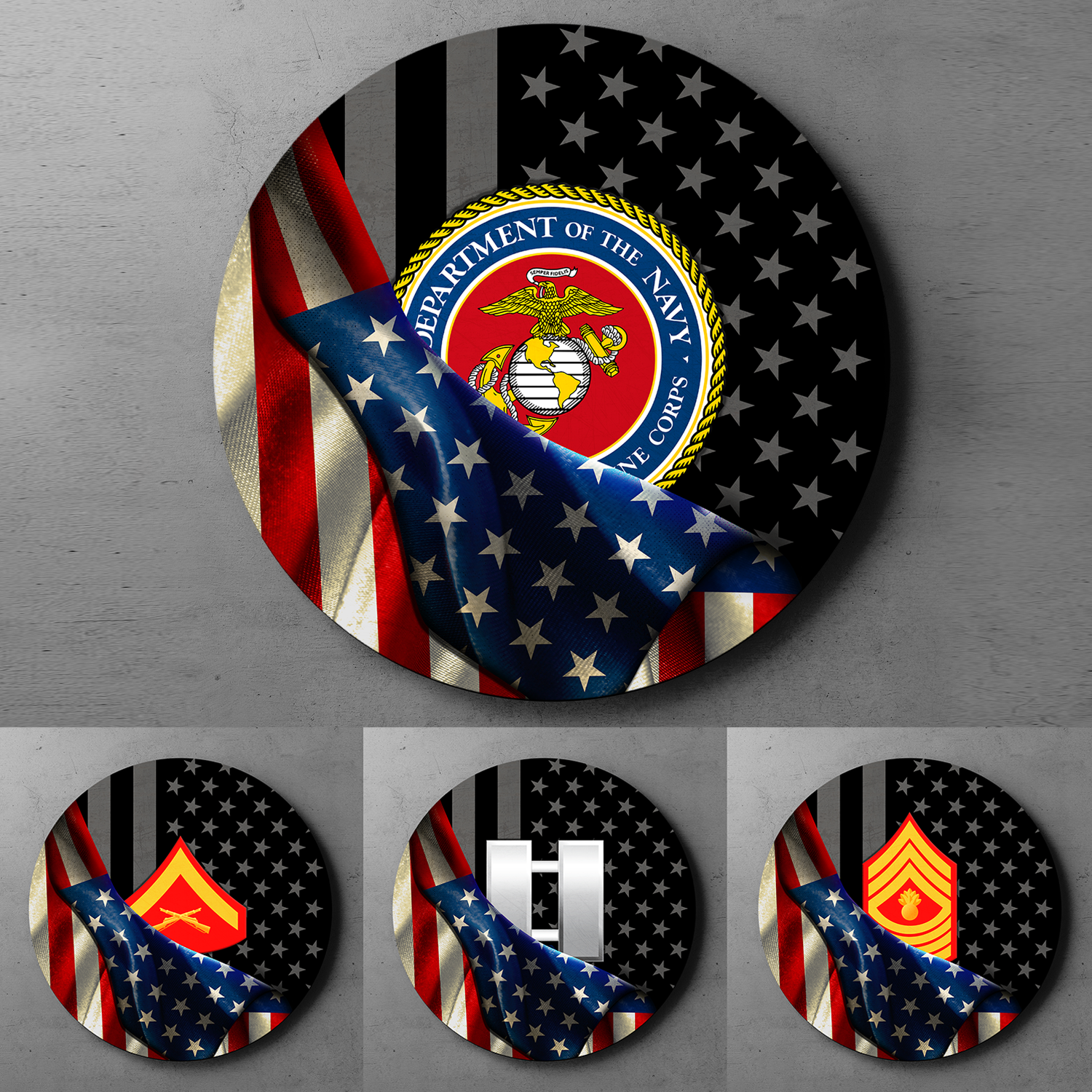 Custom Round Wood Sign, Half USA Flag With Military Ranks/Insignia-Round Sign-Veterans Nation