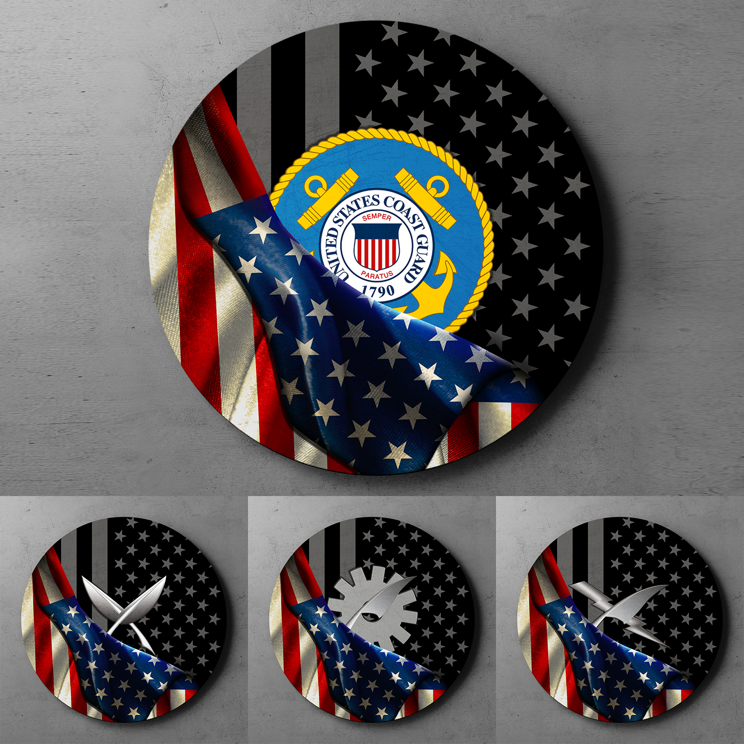 Custom Round Wood Sign, Half USA Flag With Military Ranks/Insignia-Round Sign-Veterans Nation