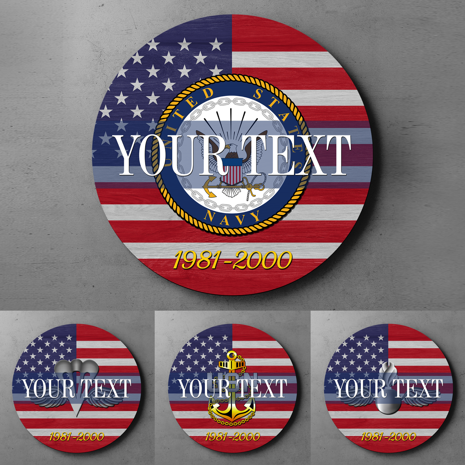 Custom Round Wood Sign, USA Flag With Military Ranks/Insignia - Personalized Name & Ranks-Round Sign-Veterans Nation