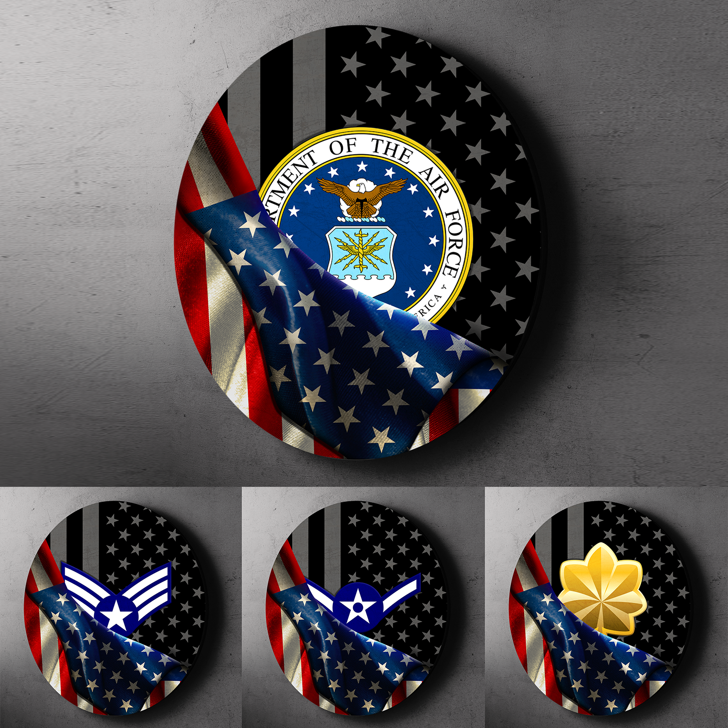 Custom Round Wood Sign, Half USA Flag With Military Ranks/Insignia-Round Sign-Veterans Nation