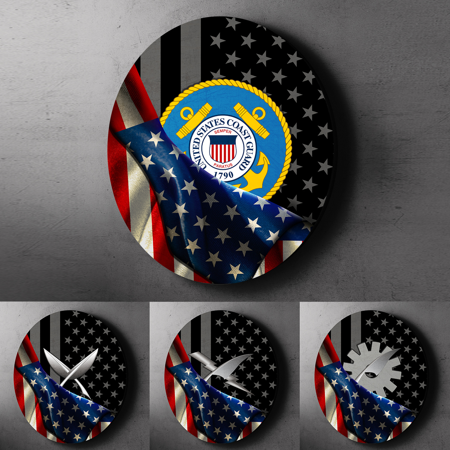 Custom Round Wood Sign, Half USA Flag With Military Ranks/Insignia-Round Sign-Veterans Nation