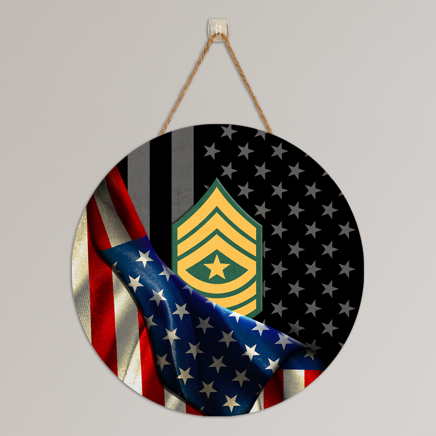 Custom Round Wood Sign, Half USA Flag With Military Ranks/Insignia-Round Sign-Veterans Nation