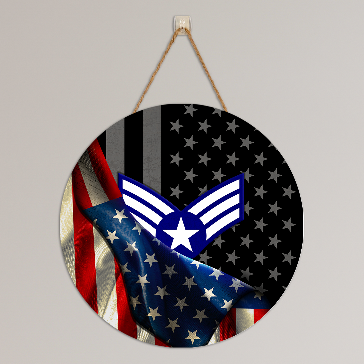 Custom Round Wood Sign, Half USA Flag With Military Ranks/Insignia-Round Sign-Veterans Nation