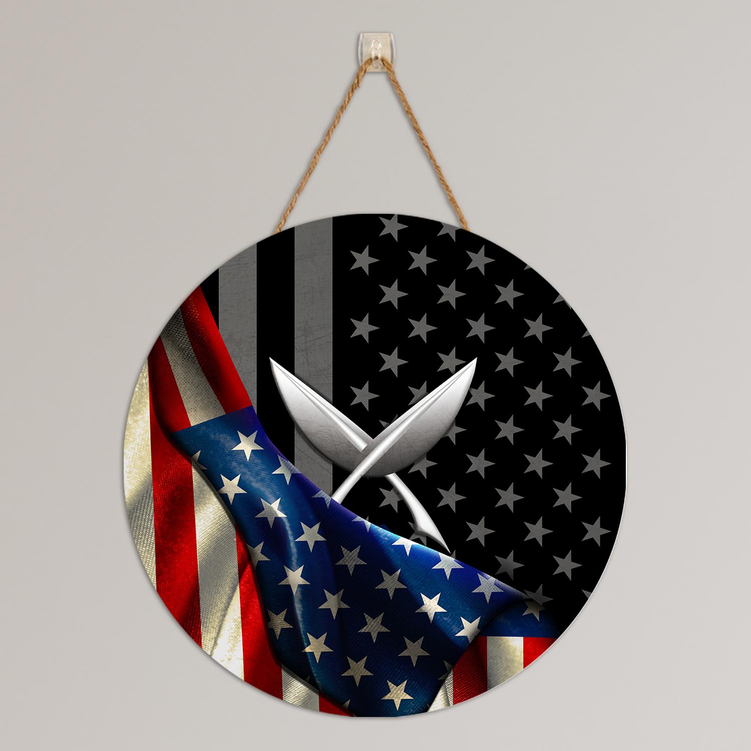 Custom Round Wood Sign, Half USA Flag With Military Ranks/Insignia-Round Sign-Veterans Nation