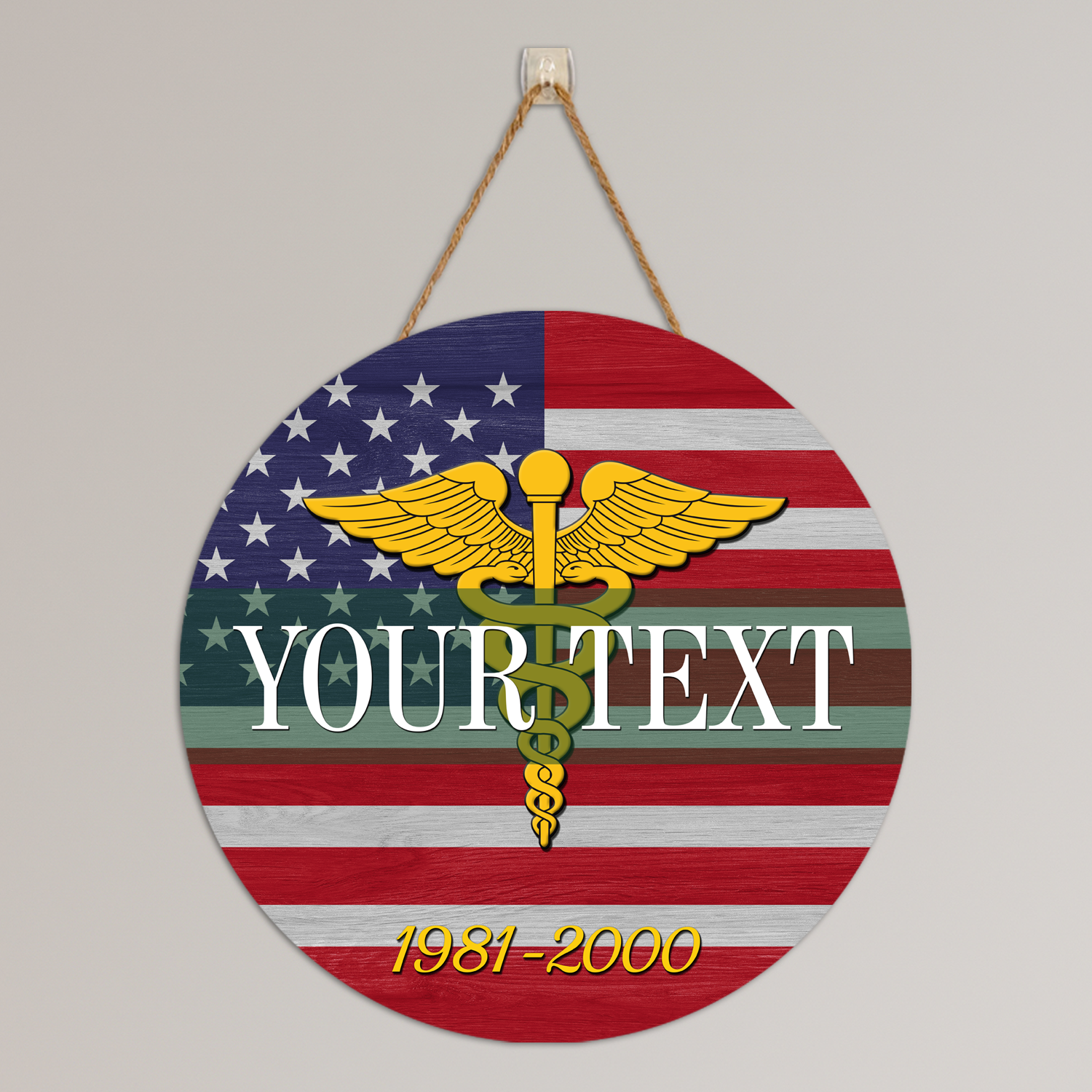 Custom Round Wood Sign, USA Flag With Military Ranks/Insignia - Personalized Name & Ranks-Round Sign-Veterans Nation