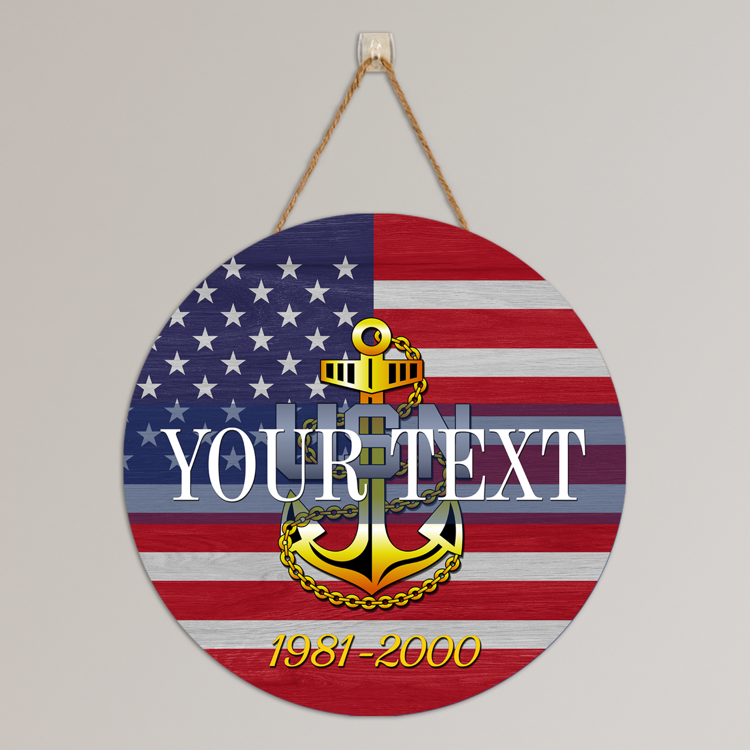 Custom Round Wood Sign, USA Flag With Military Ranks/Insignia - Personalized Name & Ranks-Round Sign-Veterans Nation