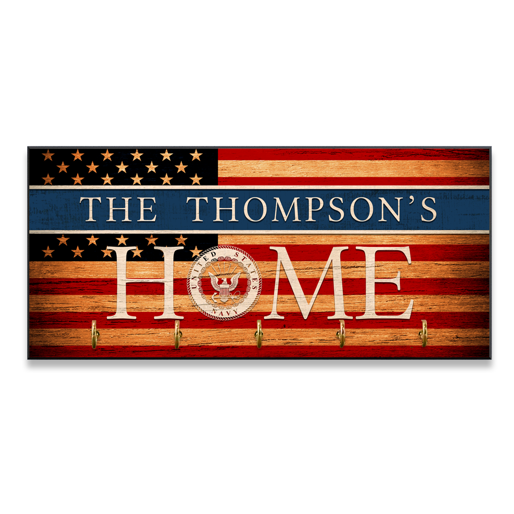 Personalized Key Hook - Personalized Name & Ranks, USA Flag-Veterans Nation