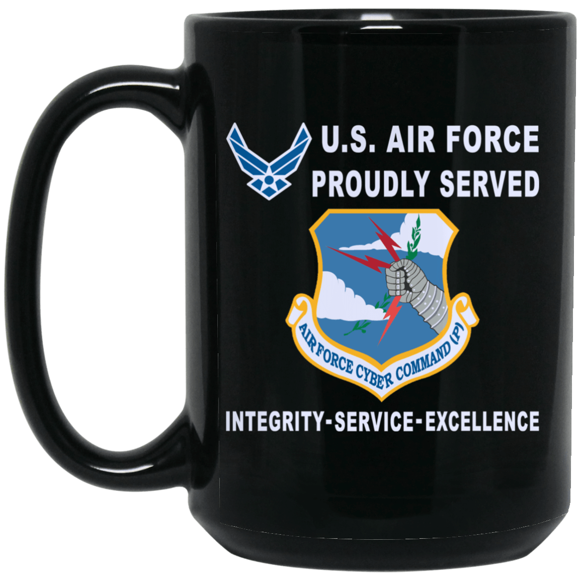 US Air Force Cyber Command Proudly Served-D04 11 oz - 15 oz Black Mug-Mug-USAF-Shield-Veterans Nation