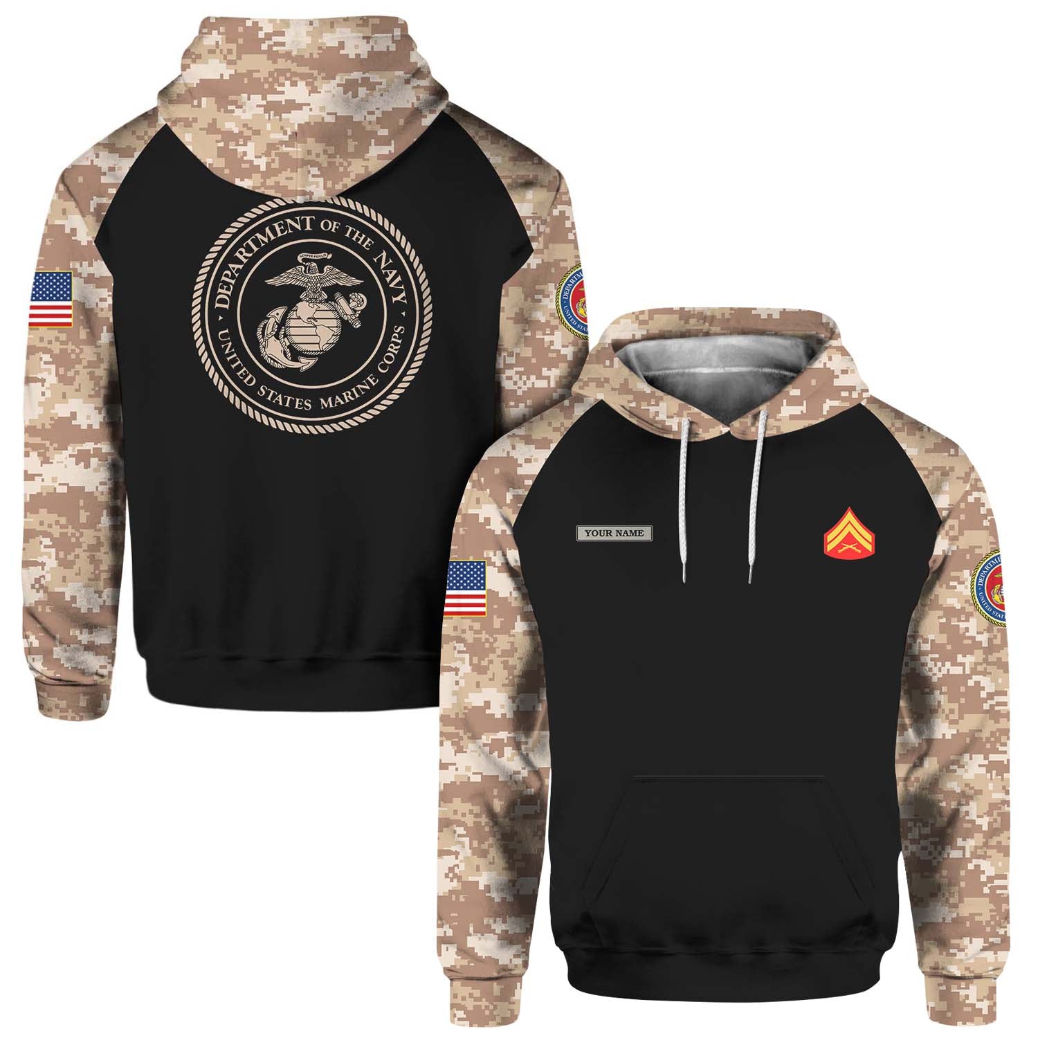 Custom 3D All Over Prints Hoodie, Personalized Name And Ranks, Military Camo-AOV-Custom-Veterans Nation